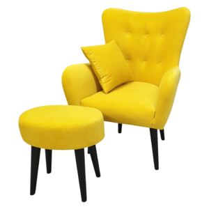 Fotel Chilly żółty pikowany z podnóżkiem