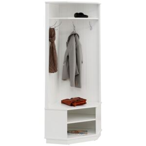 Biała garderoba narożna z haczykami i półkami