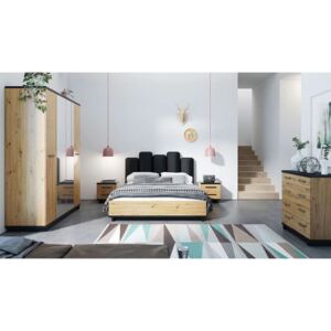 Zestaw mebli sypialnianych w industrialnym stylu - NESSA Dąb Artisan / Czarny mat