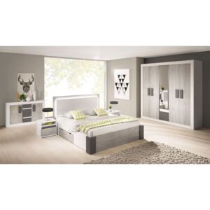 Zestaw mebli do sypialni z dwoma stolikami nocnymi, łóżkiem, komodą i szafą - HELOSI Biały / Kathult / Grafit