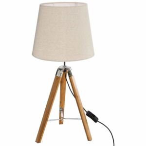 Lampa stołowa na trójnogu, drewniana, 58 cm, beżowa