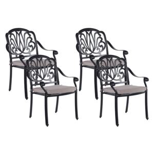 Zestaw 4 krzeseł ogrodowych czarny aluminium z poduchami vintage Beliani