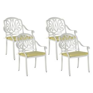 Zestaw 4 krzeseł ogrodowych biały aluminium z poduchami vintage Beliani