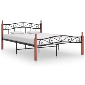 Rama łóżka, czarny metal i lite drewno dębowe, 160x200 cm