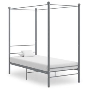 Rama łóżka z baldachimem, szara, metalowa, 90 x 200 cm