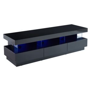 Szafka RTV FABIO - Płyta MDF lakierowana na czarno - Diody LED - 3 szuflady i 3 wnęki -
