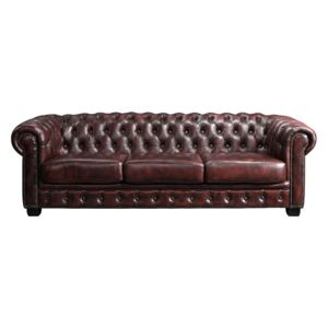 4-osobowa sofa BRENTON w stylu chesterfield ze 100% bawolej skóry – kolor wiśniowy