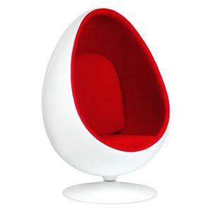 Fotel jajo Ovalia biało-czerwony - włókno szklane, wełna