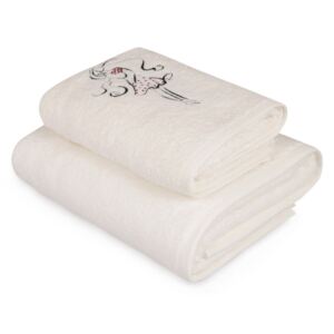 Komplet białego ręcznika i białego ręcznika kąpielowego z kolorowym detalem Belle