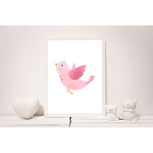 Plakat dla dzieci z różowym ptaszkiem