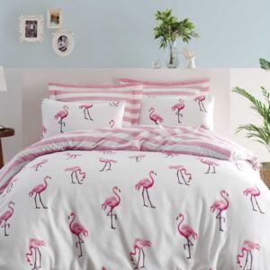 SELSEY Komplet pościeli Flamingo Stripes 200x220 cm z dwiema poszewkami na poduszki 50x70 cm i prześcieradłem