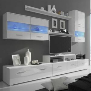 Zestaw mebli TV z podświetleniem LED 250 cm biały na wysoki połysk