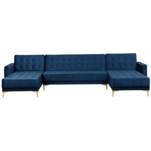 Sofa rozkładana podkowa welur ciemnoniebieska ABERDEEN