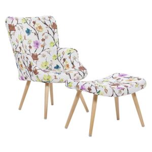 Fotel z podnóżkiem w kwiaty kremowy VEJLE
