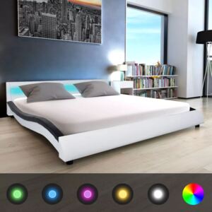 Łóżko z taśmą LED i materacem 180x200 cm, czarno-białe