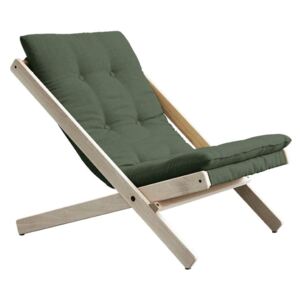 Oliwkowy fotel rozkładany z drewna bukowego Karup Design Boogie Olive Green, 60x115 cm