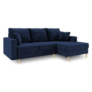 Niebieska 4-osobowa sofa rozkładana Mazzini Sofas Muguet, prawostronna