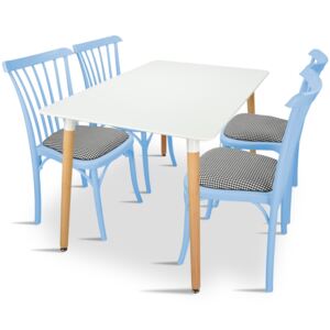 ZESTAW stół AVILA 120x80 BIAŁY/NOGI BUK + 4 krzesła GOZO LIGHT BLUE