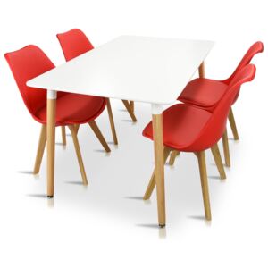 Zestaw stół AVILA 120x80 biały/nogi bukowe + 4 krzesła FAVORITO PEPE- czerwony/red