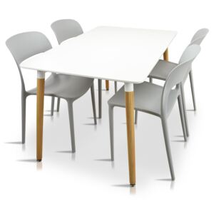 Zestaw stół AVILA 120x80 biały/nogi bukowe + 4 krzesła JENS - szary/gray