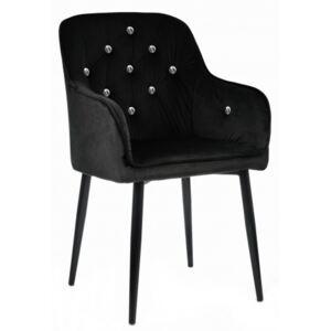Krzesło KLARA czarne kryształki tapicerowane glamour pikowane welur