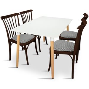 ZESTAW stół AVILA 120x80 BIAŁY/NOGI BUK + 4 krzesła GOZO WENGE