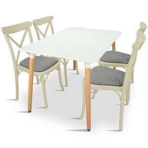 ZESTAW stół AVILA 120x80 BIAŁY/NOGI BUK + 4 krzesła CAPRI CREAM