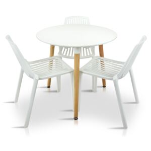 Zestaw Stół okrągły ⌀ 80 cm LUGO BIAŁY nogi bukowe + 3 krzesła BELT - WHITE