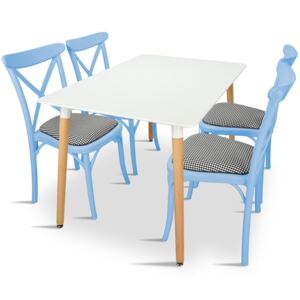 ZESTAW stół AVILA 120x80 BIAŁY/NOGI BUK + 4 krzesła CAPRI TURQOUISE