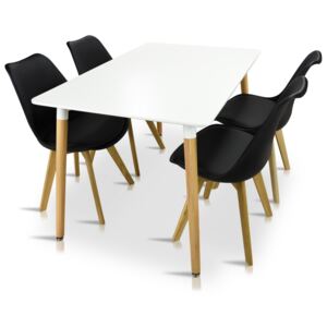 Zestaw stół AVILA 120x80 biały/nogi bukowe + 4 krzesła FAVORITO PEPE- czarny/black
