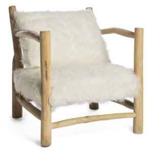 Biały fotel z konstrukcją z drewna tekowego Simla Simple