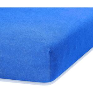 Niebieskie prześcieradło elastyczne z dużym dodatkiem bawełny AmeliaHome Ruby, 200x160-180 cm