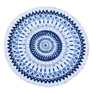 Plażowy ręcznik okrągły MÓWISZ I MASZ, Mandala 001, niebiesko-biały, 150 cm