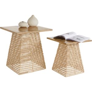 Komplet dekoracyjnych stolików z rattanu i bambusa