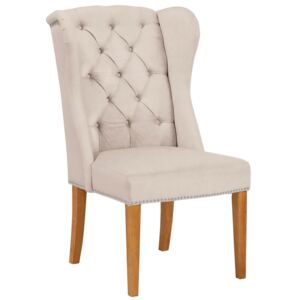 Elegancki, pikowany fotel z drewniana ramą - kremowy, welur