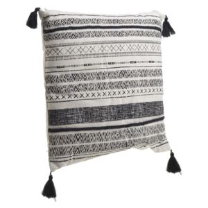 Czarno-biała poduszka z frędzlami InArt Tribe Stripe, 45x45 cm