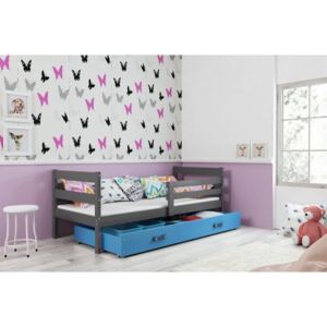 Łóżko z szufladą i materacem ERYK 190x80cm , kolor szaro-niebieski
