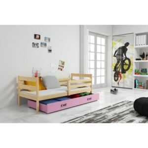 Łóżko z szufladą i materacem ERYK 190x80cm , kolor sosna-różowy