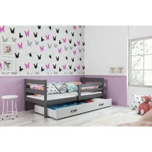 Łóżko z szufladą i materacem ERYK 190x80cm , kolor szaro-biały