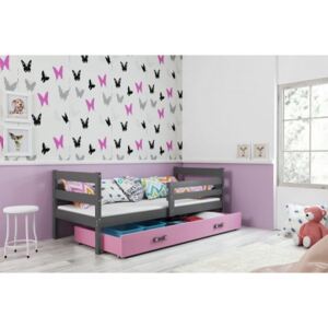 Łóżko z szufladą i materacem ERYK 190x80cm , kolor szaro-różowy