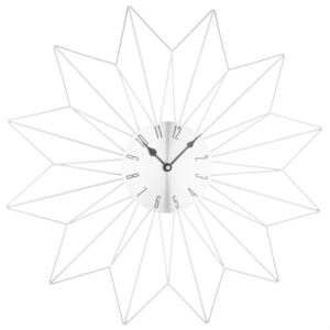 Zegar ścienny w kształcie gwiazdy wyposażony w metalową tarczę w kolorze srebrnym