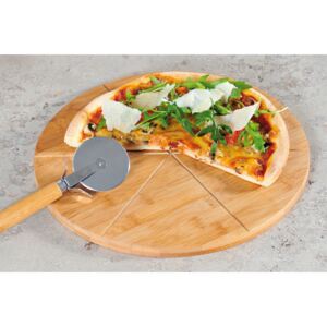 Talerz na pizzę z nożykiem KASPER, brązowy