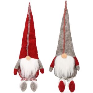 Para skrzatów świątecznych 50 cm ze zwisającymi nóżkami, zestaw krasnali pod choinkę czerwony, szary