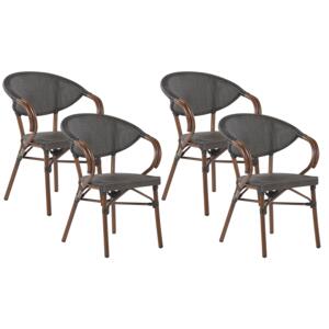 Zestaw 4 krzeseł ogrodowych szare siedzisko tekstylne aluminiowa rama sztaplowany komplet
