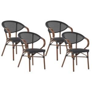 Zestaw 4 krzeseł ogrodowych czarne siedzisko tekstylne aluminiowa rama sztaplowany komplet