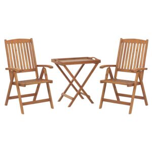 Zestaw mebli balkonowych jasny drewniany akacja stolik bistro i dwa krzesła składany