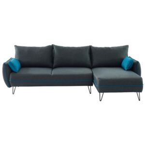 Narożna i dwustronna sofa rozkładana LIVICARICK - kolor antracytowy z niebieską lamówką