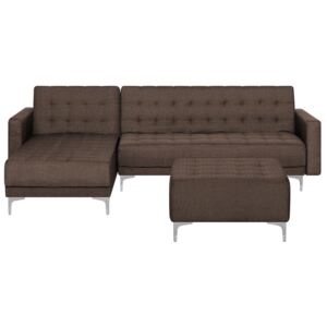 Sofa rozkładana tapicerowana ciemnobrązowa prawostronna z otomaną ABERDEEN