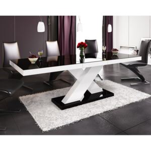 Stół rozkładany w wysokim połysku Xenon z czarnym blatem na białej nodze
