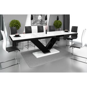 Rozkładany stół w wysokim połysku Victoria z białym blatem na czarnej nodze